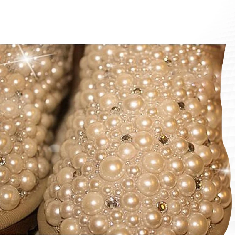 Large size heavy industry drill pearl party wedding fur one snow boots hand custom casual women\'s cotton shoes 35-44