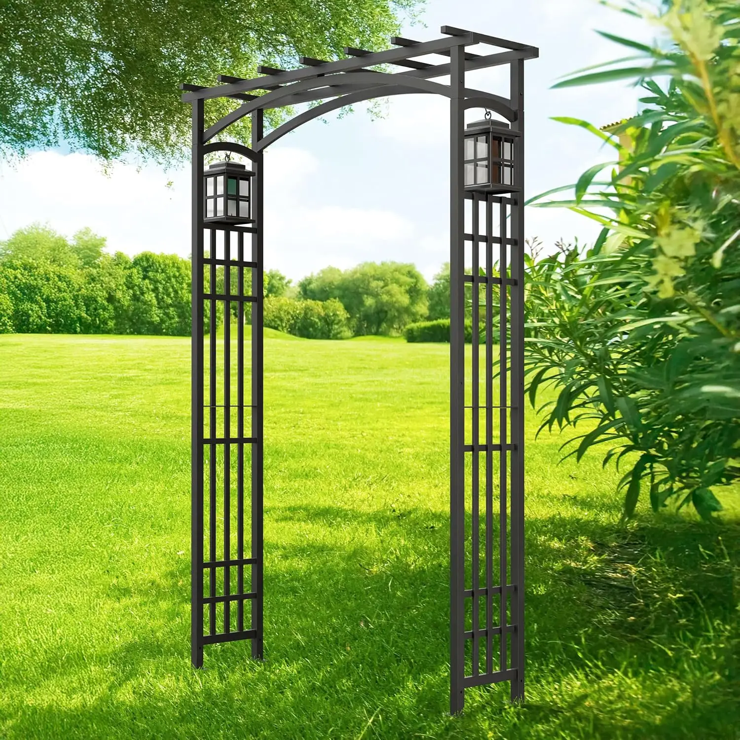 84303 Mission Garden Arbor with Lanterns, Black, 79.5