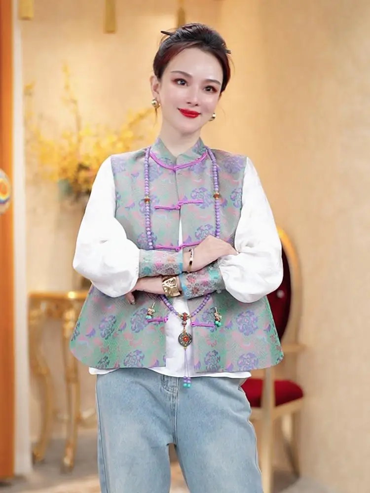 Veste rétro chinoise à boutons, vêtement d'extérieur pour femmes, printemps automne, haut de gamme, style national, col zen, épaulettes, haut