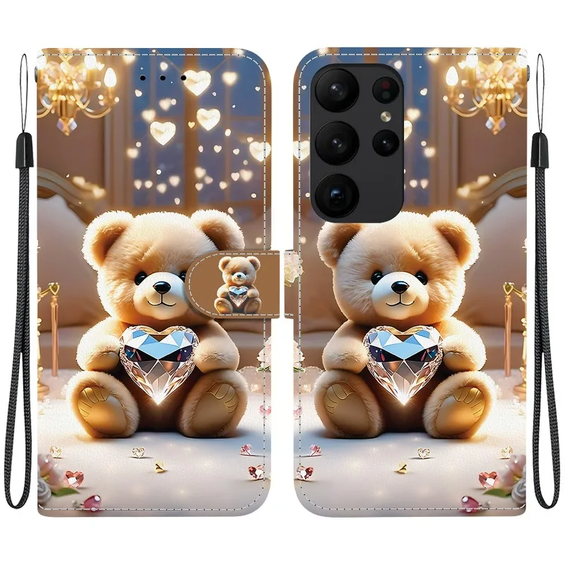 S23 FE Animal Case Lion Panda Leather Phone Cover For Samsung Galaxy S23+ Ultra Plus S23FE 5G Wallet Flip Coque Protect Cases