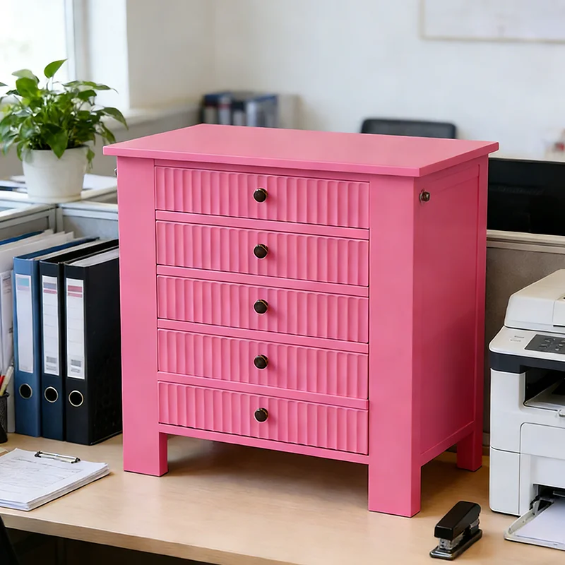 

aj-Modern Fluted Design Durable Wood 5-Drawer Storage Jewelry Organizer for Bedroom Furniture%