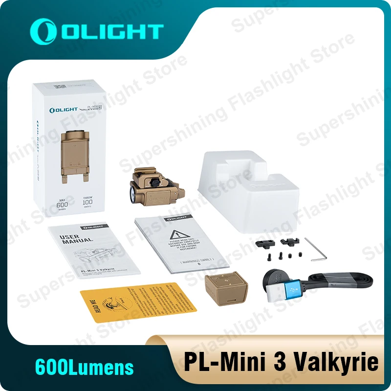 Olight PL-MINI 3 Valkyrie flashlight 600 lumens ,waterproof, MCC 3 Magnetic Charging Cable, adjustable sliding rail