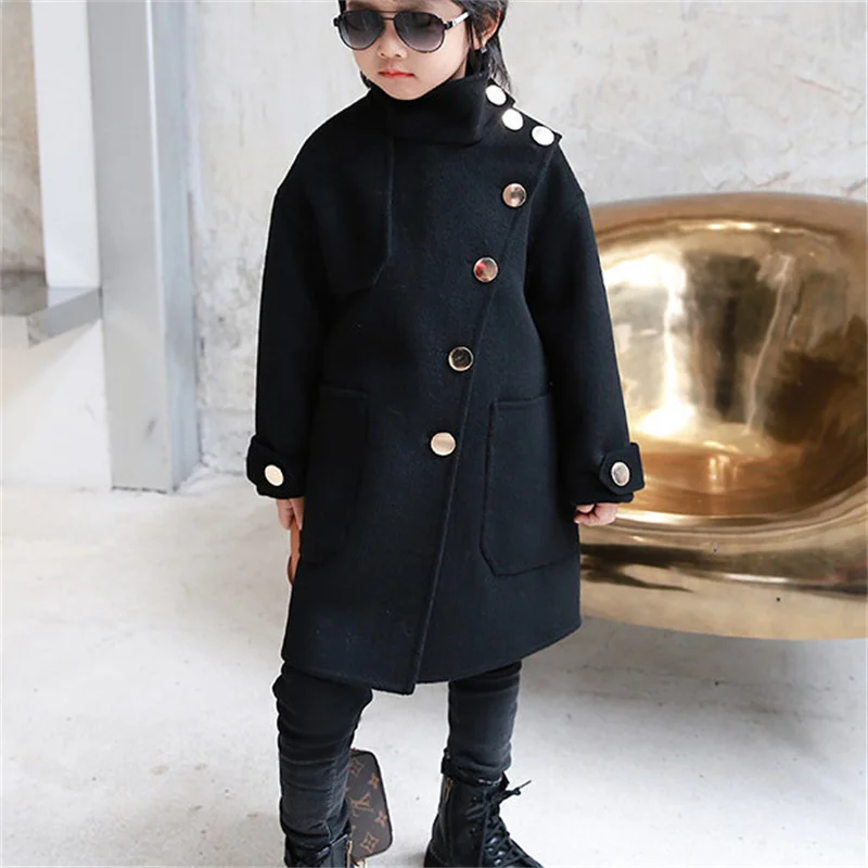 Boys Woolen Coat Overcoat Jacket Windbreak 2024 Red Warm Plus Thicken Autumn Winter Cotton Christmas Gift Children's Clothing