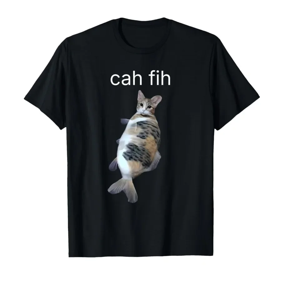 Cah Fih Meme Funny Humorfih Fishing Meme Print Women Tee Summer Casual Daily Y2k Short Sleeve Crew Neck Clearance Sale Woman Tee