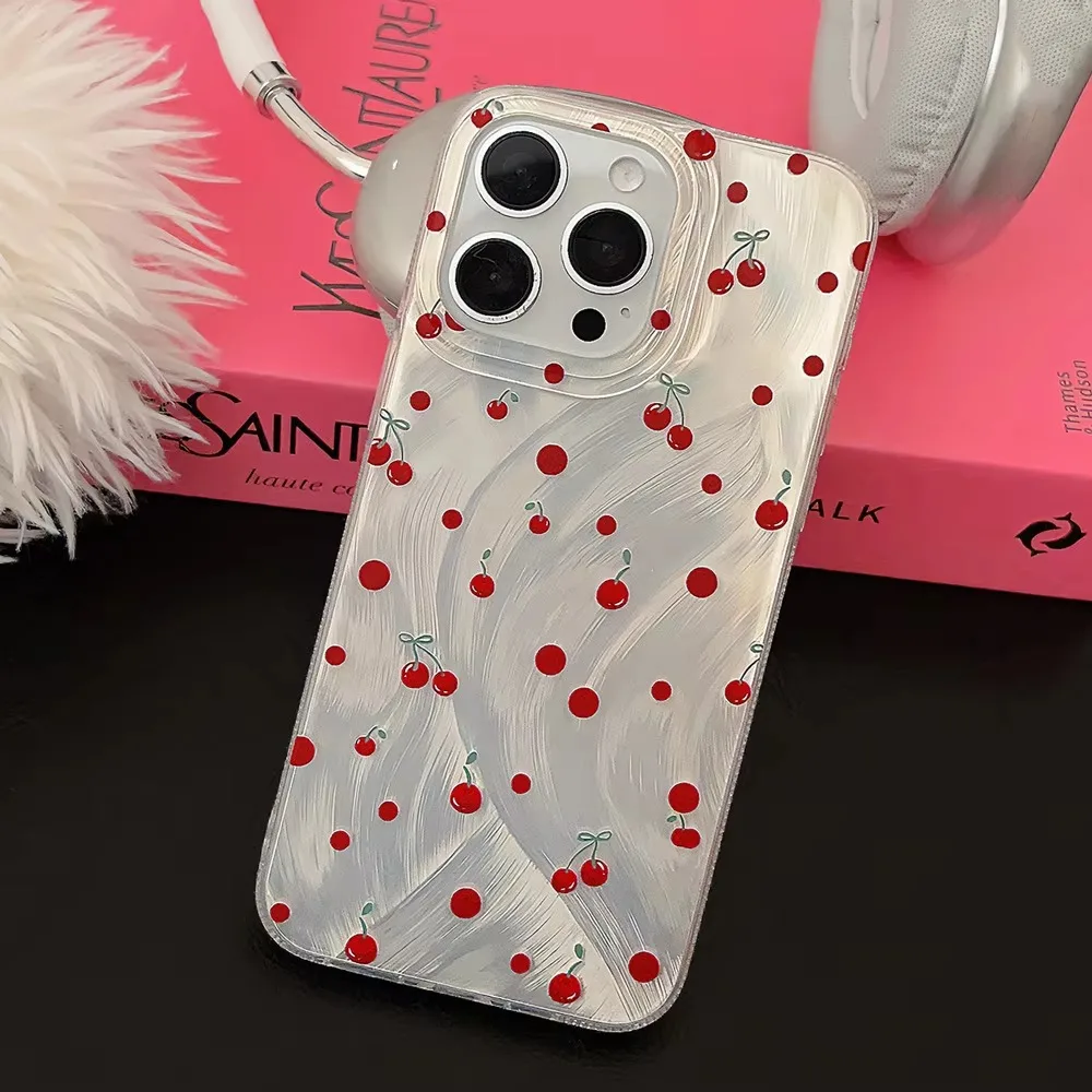 Luxury Laser Silver Cheery Phone Case For Samsung Galaxy S25 S24 Ultra 5G S23 S21 FE S22 Plus A55 A15 A35 A54 A34 A05 A05S Cover