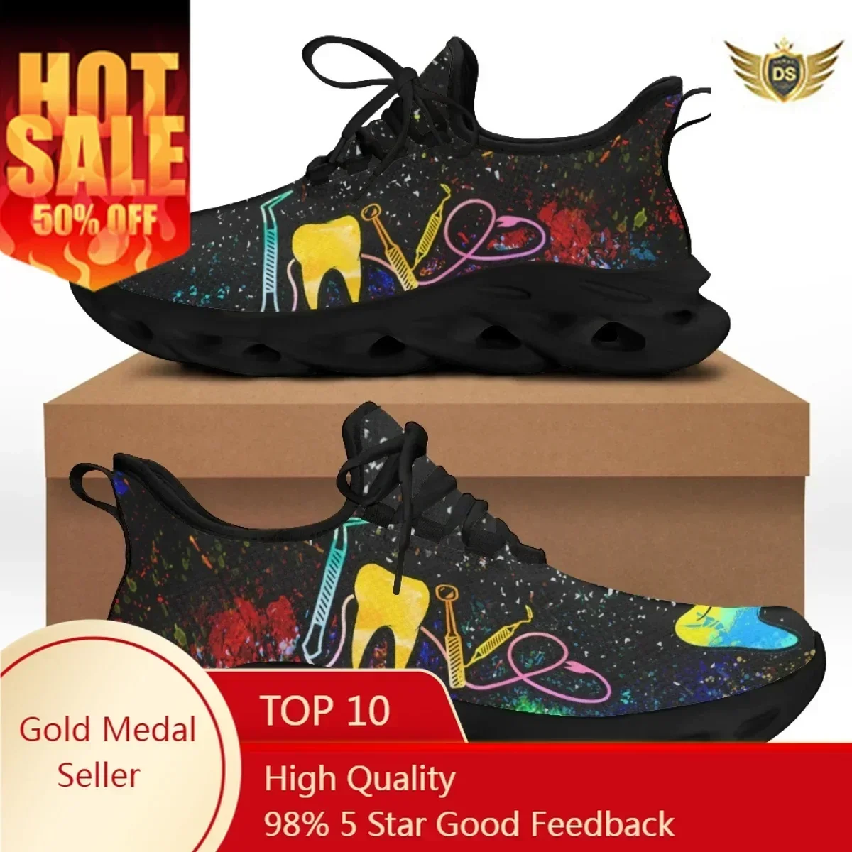 

Women's Sneakers Dentist Shoes Dental Equipment Print Summer Mesh Women's Walkable Shoes Breathable Flats Footwear Woman