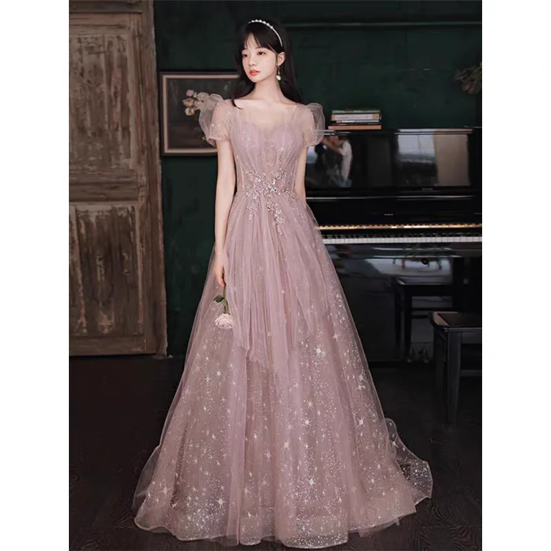 

Ele Long Evening Gown Women's Princ Sle Wedding Dr with Belt White Du down Filling ort Sve mid Waist