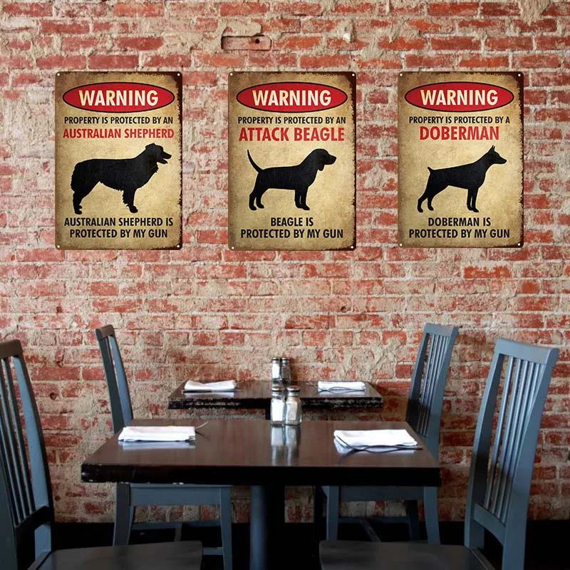 Funny Dog Warning Vintage Tin Sign Metal Sign Lover Protected Pet Sign Wall Decor Farm Home Kennel Doghouse Decoration