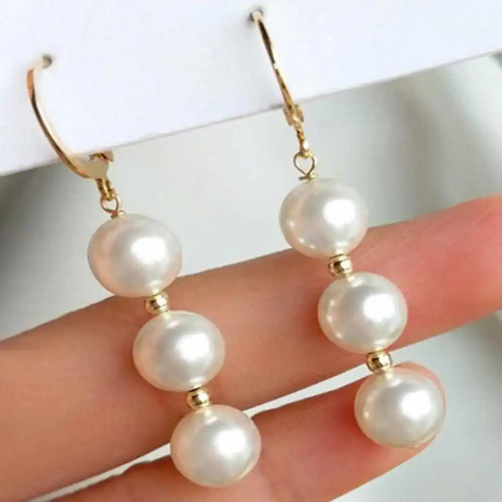Highlights 8MM White Shell Pearl Earrings 18K Thanksgiving Gift Wedding Hook New Year Accessories Classic Mother\'s Day