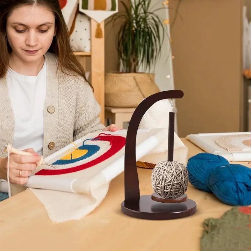 Yarn Holder Stand Wooden Yarn Spindle Dispenser Rotatable Yarn Twirling Holder Stable Knitting Ball Stand Decorative For Crochet