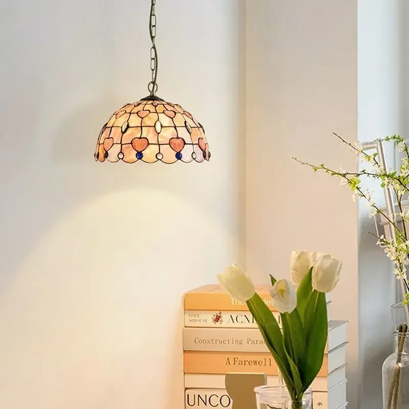 Vintage Pendant Lights Mediterranean Baroque Stained Glass Hanging Lamp Led Kitchen Lighting Fixtures Home Loft Decor