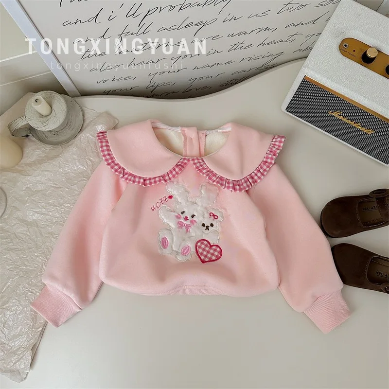 

Children's Winter Sweater2024New Autumn and Winter Cartoon Velvet Lapel Girls' Top Bottoming Shirt