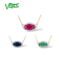 VISTOSO Pure 14K 585 Yellow White Rose Gold Necklace For Women Shiny Blue Sapphire Ruby Emerald Trendy Chic Gifts Fine Jewelry