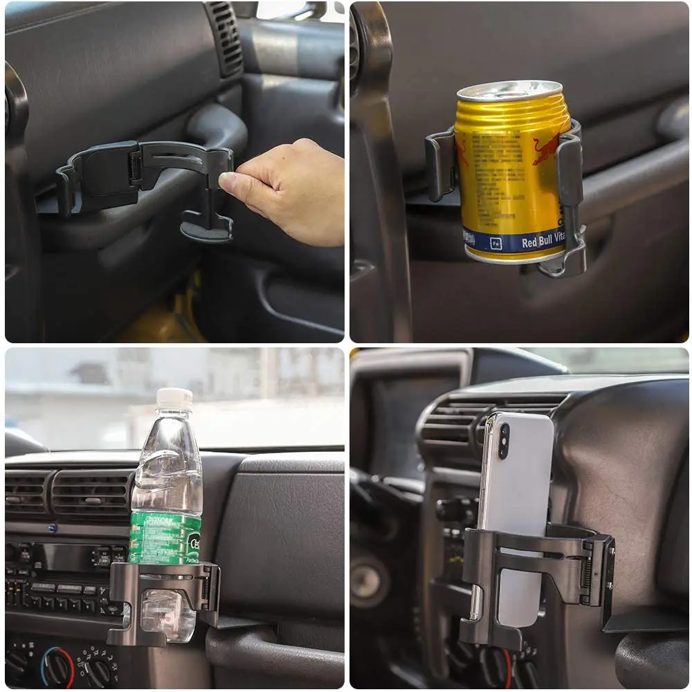 Car Cup Phone Holder for Jeep Wrangler TJ JK JL JT 1997+ Rubicon Unlimited 2 in 1 Bolt-on Multi-Function Drink Stand Bracket