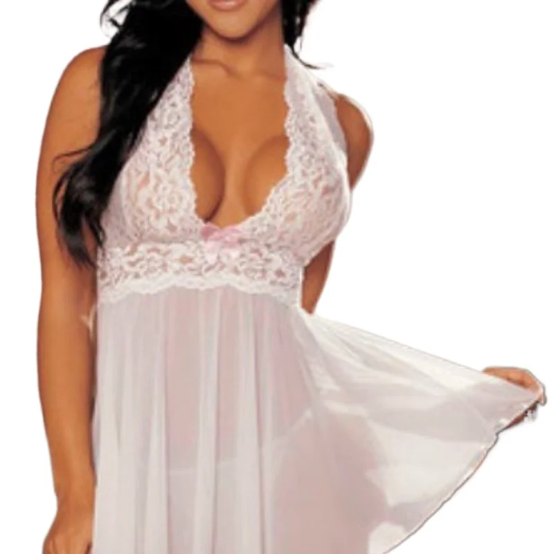 Sexy Off-shoulder Lace Short Skirt Suspender Women's Pajamas Dress Sexy Lingerie Nightgown Night Dress Backless Sleeping Dress
