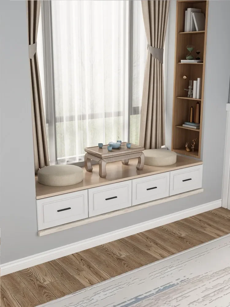 Solid wood balcony bay window cabinet locker window sill drawer floor storage low cabinet free combination floor