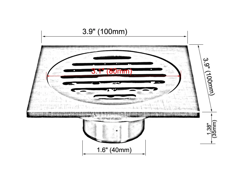 Brass 10*10 cm Square Drain Anti-odor and Insect-Proof Indoor and Outdoor Garden Shower Floor Drain Dzh202