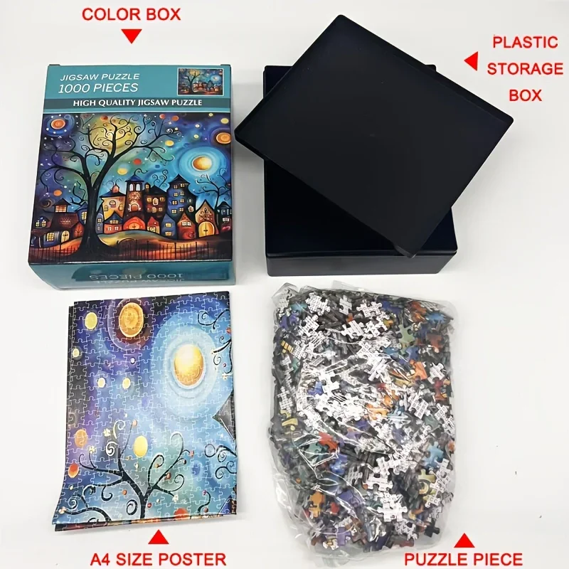 Mini tamanho quebra-cabeça 1000 peças torcido redemoinho 38x26cm arte abstrata surreal, desafio de dobra mental para adultos para decoração de casa moderna