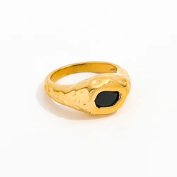 Joolim Jewelry High End PVD Wholesale Tarnish Free Trendy Uneven Irregular Black Zirconia Stainless Steel Finger Ring for Women