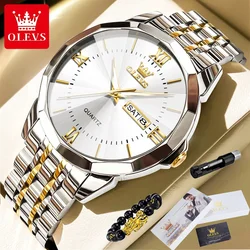 OLEVS 9989 Men's Watch Classic Prism Mirror Mirror Waterproof Dual Calendar Fashion Business Watch Luxury Brand Quartz Men Watch