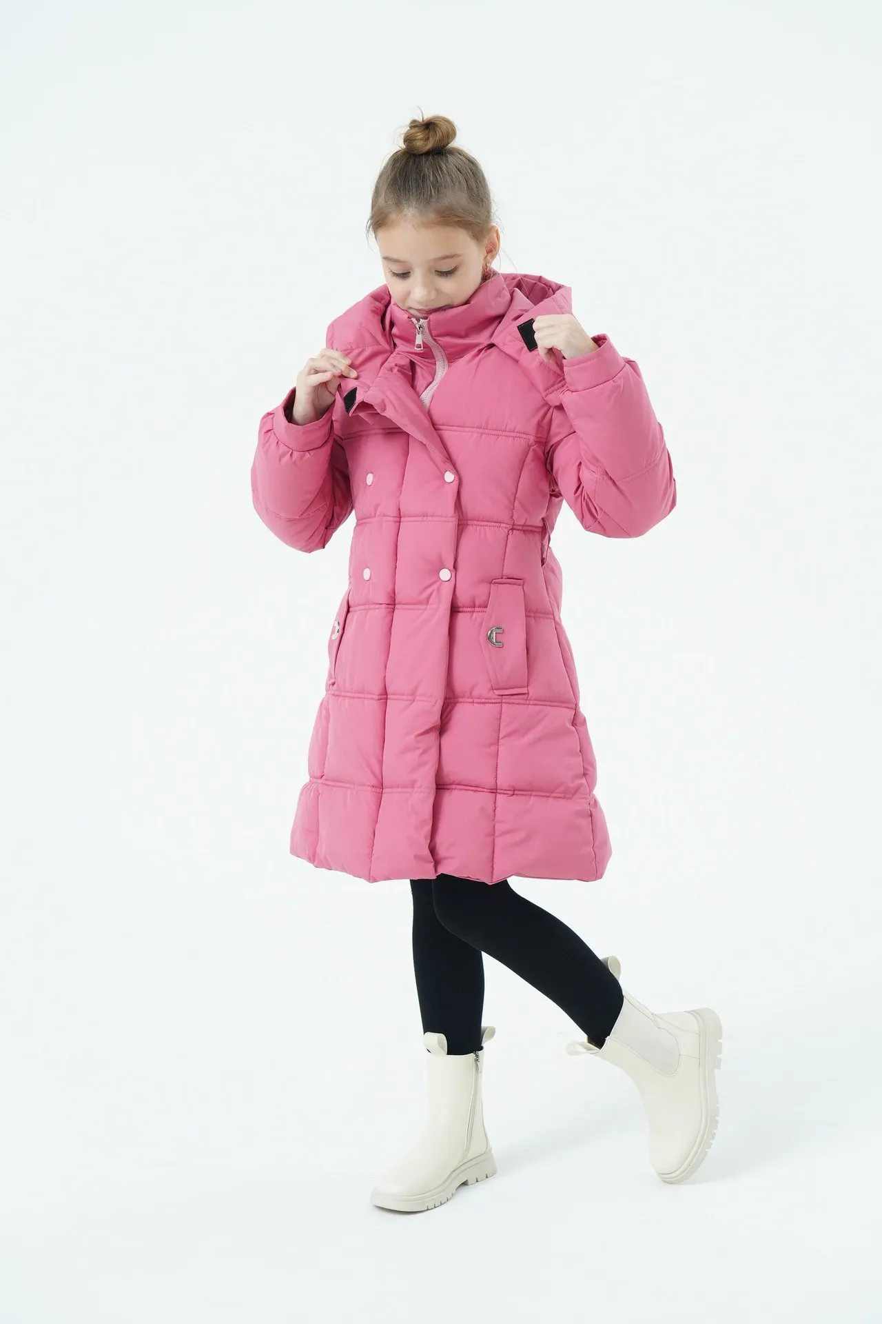 Mädchen Winter Langer Puffermantel mit Kapuze Doppelreihige Dicke Warme Gefütterte Jacke Junior Kinder Winddichte Schule Oberbekleidung 6-14 Jahre – Detail 6