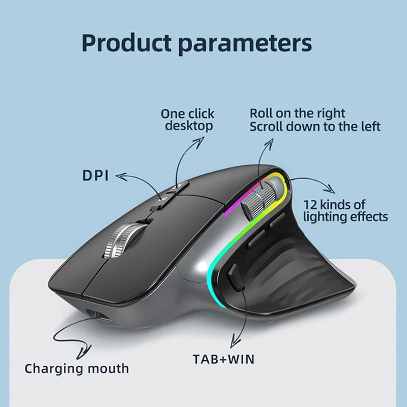 Bluetooth 2.4G Tri-Mode Mouse Vertical M10 Wireless Macro Programmable Mute Button 4000 DPI Ergonomic Mice For Tablet Laptop PC