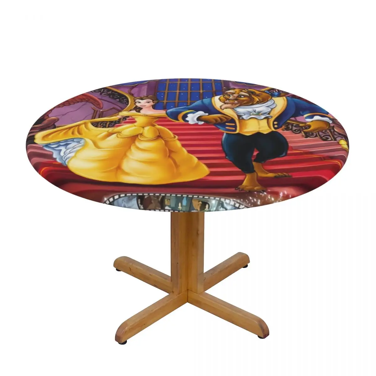 Customized Round Fitted Disney Beauty And The Beast Table Cloth Oilproof Tablecloth 40