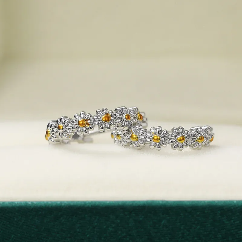 New Arrival Female Earrings Silver Needle Stackable Daisy Zircon Crystal Earrings For Women Jewelry Wholesale Pendientes - view 2