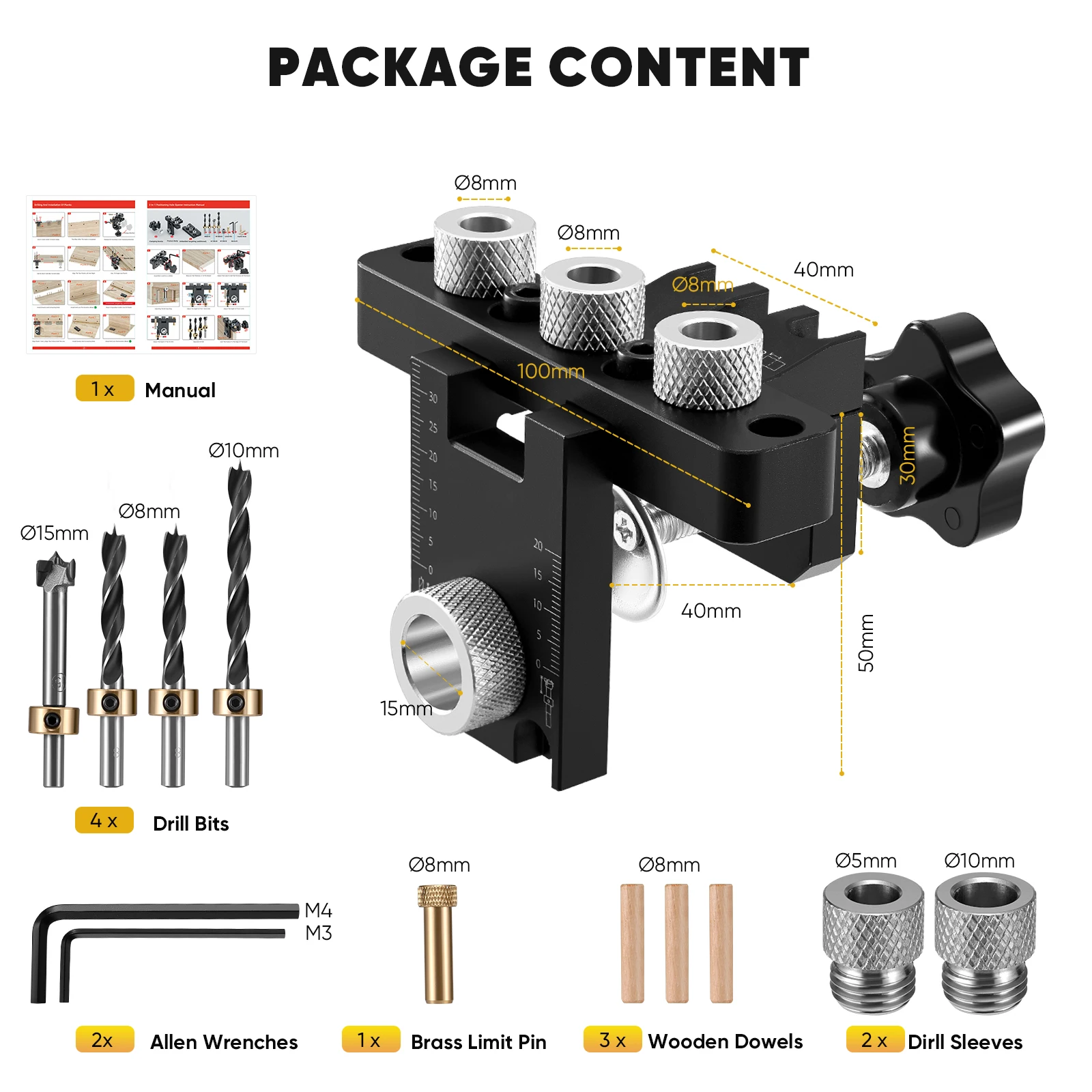 Precision Jig Dowel Cam Jig 3 In 1 Dowelling Jig Master Kit Wood Hole Drilling Guide Woodworking Position for DIY Wood Working