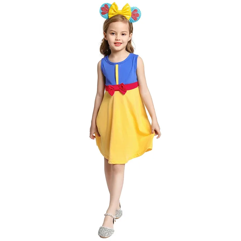 فستان بناتي صيفي جديد فستان سنو وايت التأثيري فستان صيفي غير رسمي بدون أكمام للفتيات الصغيرات فساتين غير رسمية زي الأميرة