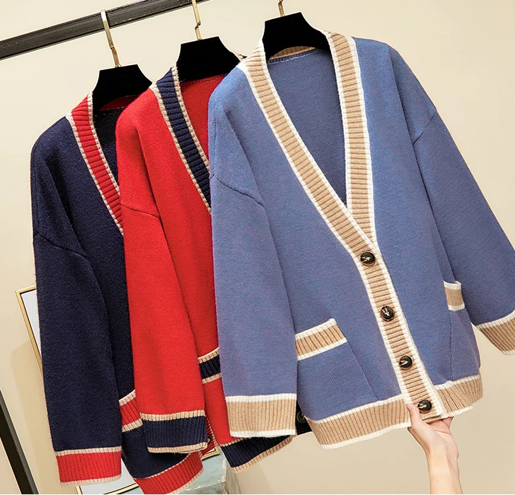 

2023 Women's Cardigan Knitted Korean Fashion Stripe Wool Sweater for Women Winter Long Sleeve V-neck Casual Knitwear Coats