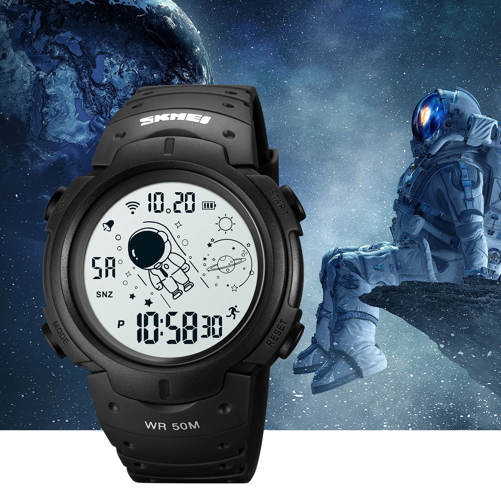 SKMEI Creative Astronauts Men Digital Watches Waterproof  165 Ft Led Light Fashion Electronic Alarm Clock Sport Wrist Watch 1820