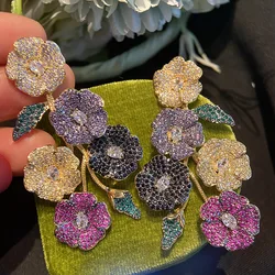 S925 Silver Needle French Elegant Colorful Zircon Flower Earring Exaggerated High-quality Drop Earrings for Women Party