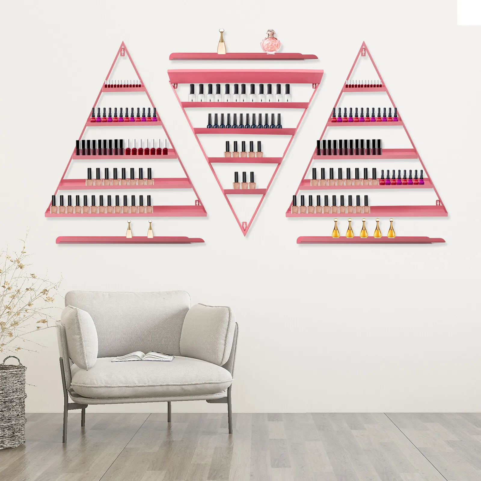 

Pink 5-Tier Nail Polish Wall Rack, 90 Bottles Each with 22LB Capacity for Salon Display