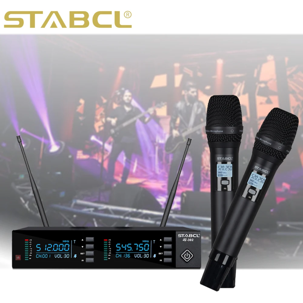 

ST-302 Professional 2-Channel Wireless Microphone High Quality 500 MHz Frequency Metal Material For Conference Stage Performance