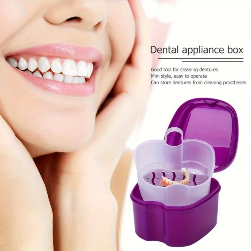 

Portable Denture Case - Double Layer Storage Box with Drainage Holes & Cleaning Net, Travel-Friendly Brace/Keeper Container