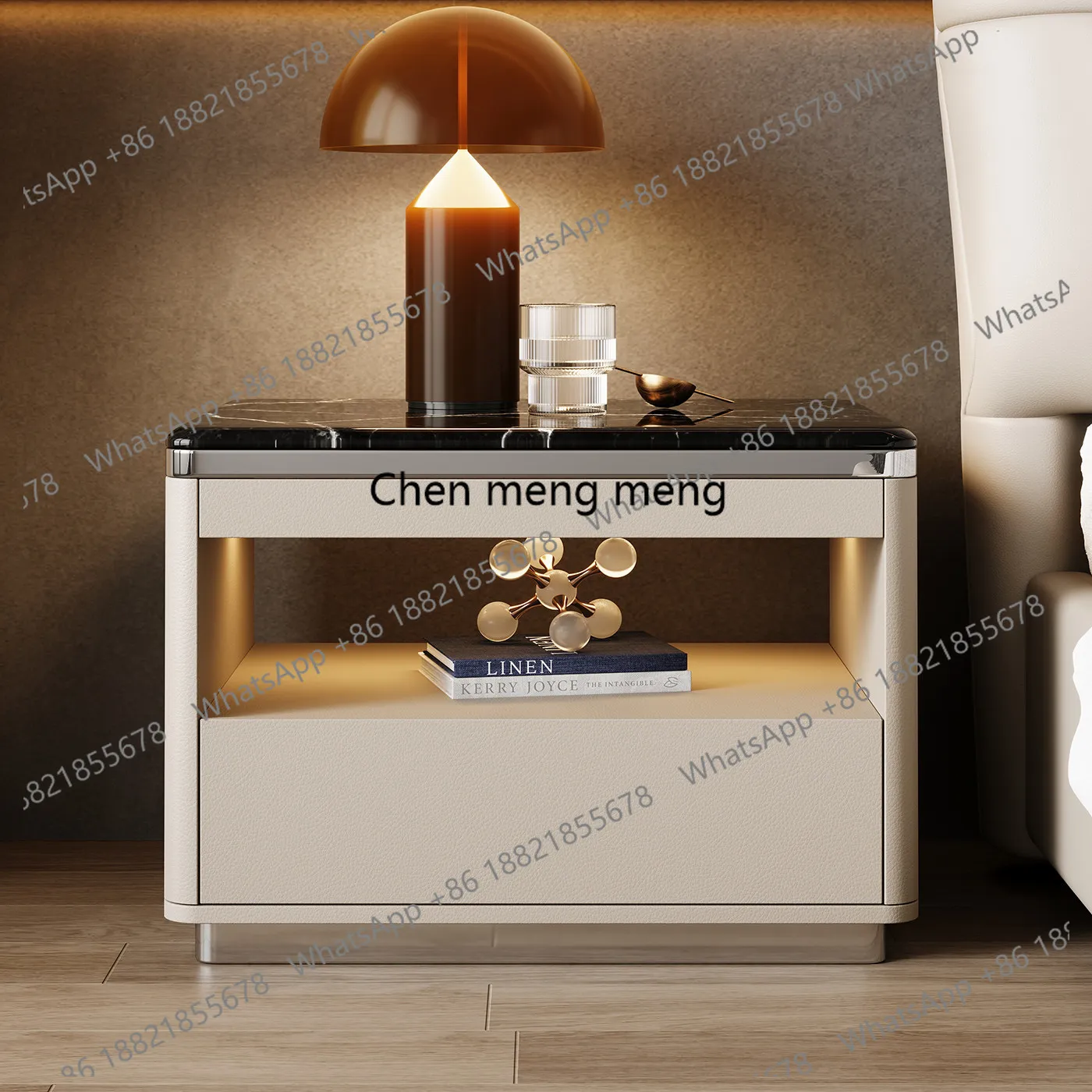 Marble cat scratch leather bedside table modern locker bedroom bedside table high-end decoration