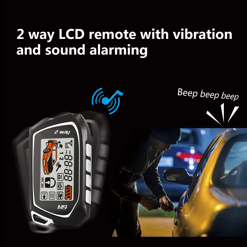 SPY 2-Way Car Burglar Alarm with Lcd Remote Remote start/stop,Silent anti-theft mode,Unlocked/Door not properly close Alarm etc.