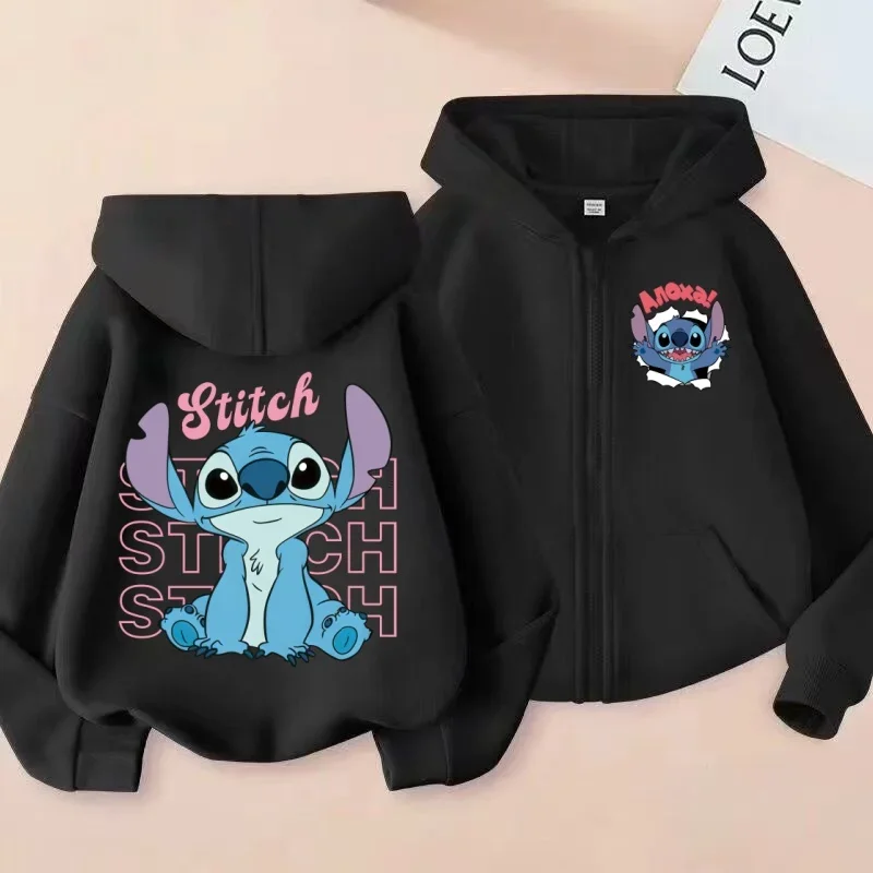 

Детская толстовка на молнии с капюшоном Disney 'Stitch' с буквенным принтом, универсальная куртка для мальчиков и девочек
