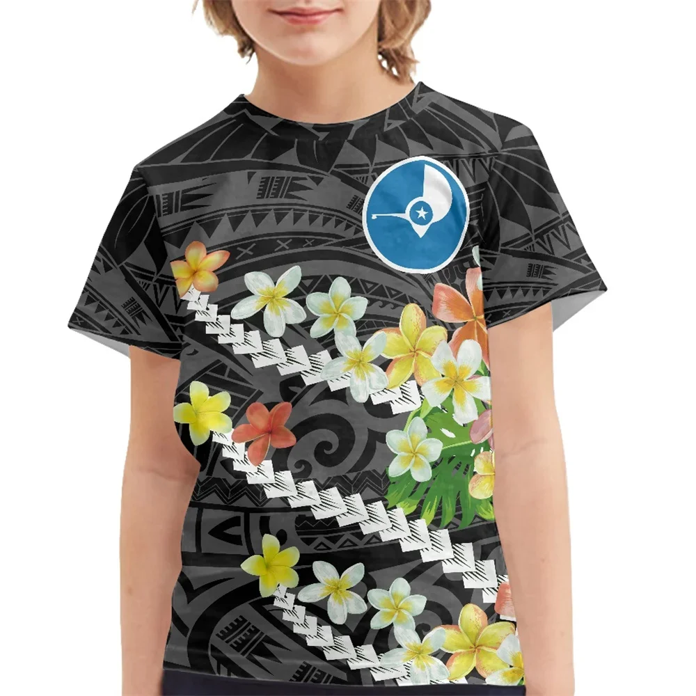 

Sublimation Print Boys T-shirt Polynesian Tribal Clothing Samoa Yap Islands Floral Print T-shirts Casual Short Sleeve Summer