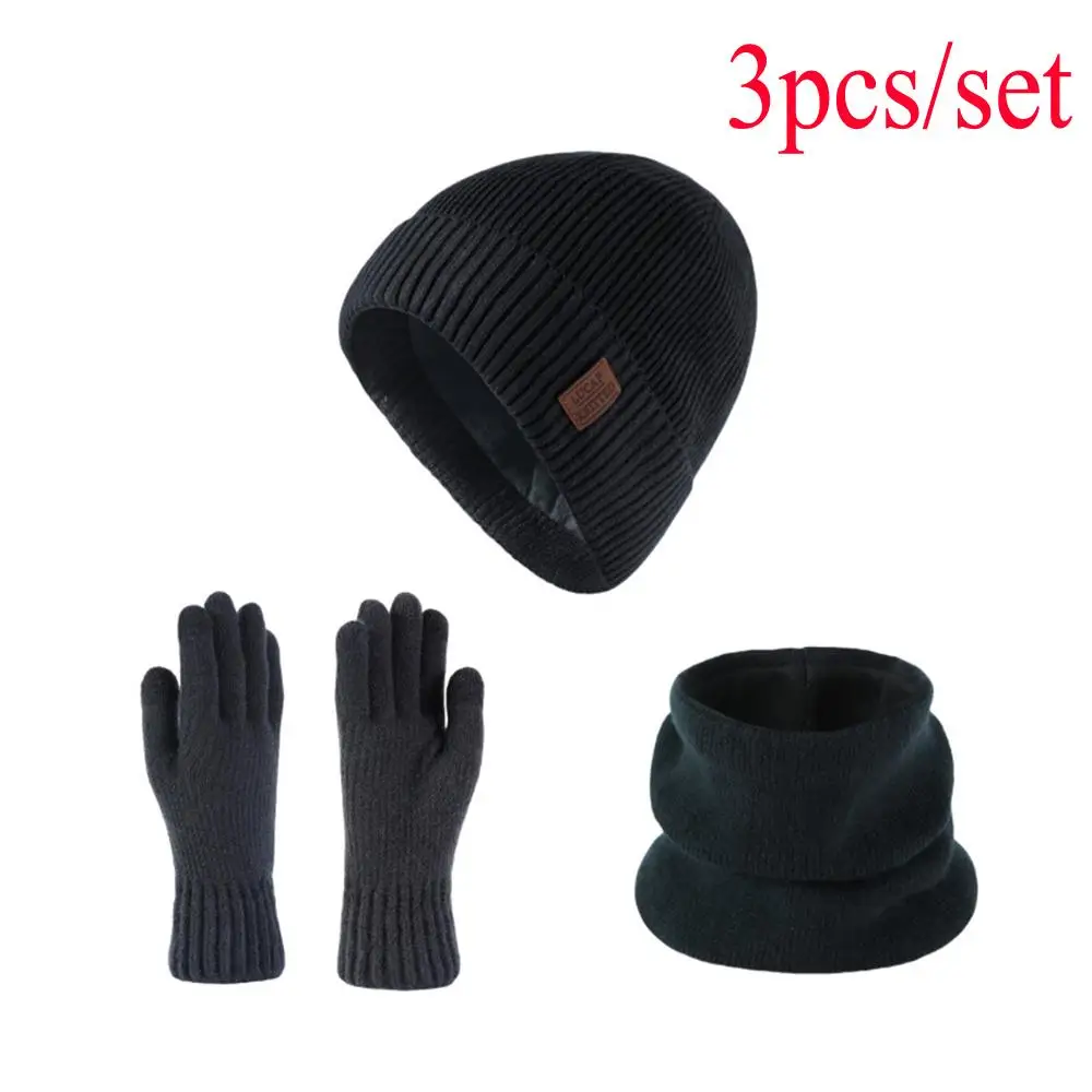 Men's windproof hat, outdoor winter scarf, gloves, three-piece neckline, one plus cashmere insulated knit hat wholesale