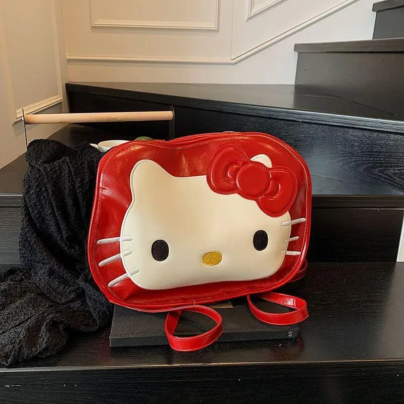 

Водонепроницаемая сумка Sanrio Hello Kitty Pu красного цвета, большая вместимость, с застежкой-молнией, двойными регулируемыми плечевыми ремнями, для путешествий и отдыха.