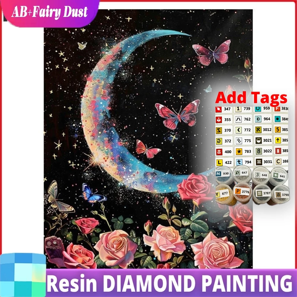 

Набор для алмазной вышивки 5D DIY из смолы AB «Волшебная пыль»: Цветочный пейзаж с бабочками и луной. Декор для дома, подарок, произведение искусства.