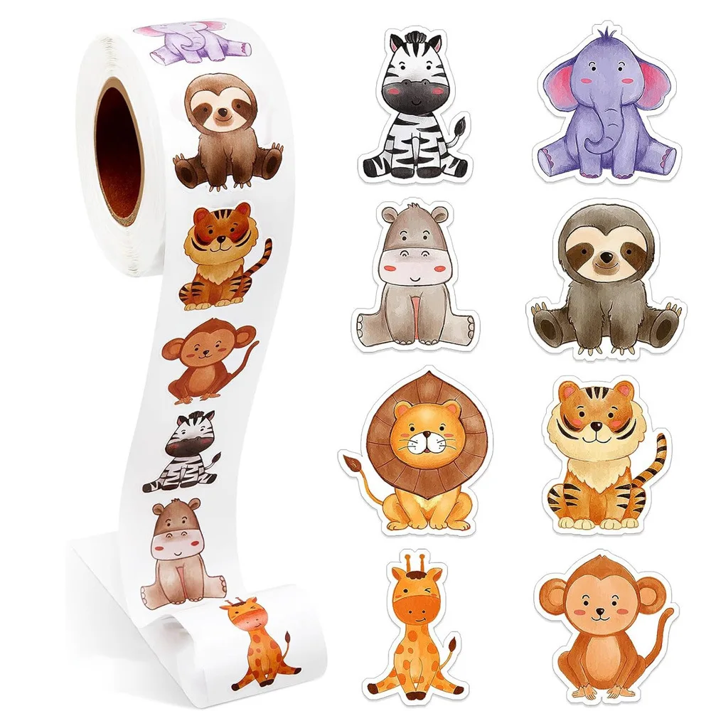 500Pcs/Roll Heterotypic Forest Animals Stickers 2.5cm Fox Rabbit Lion Tiger Sticker Decoration Gift Box Label Stationery Sticker