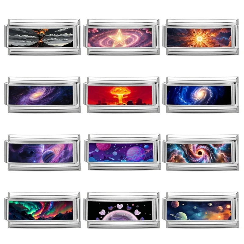 Colorful Volcanic Eruption Black Hole Galaxy Planet Star Fit 9mm Italian Charms Bracelet Stainless Steel Jewelry DIY Making Gift