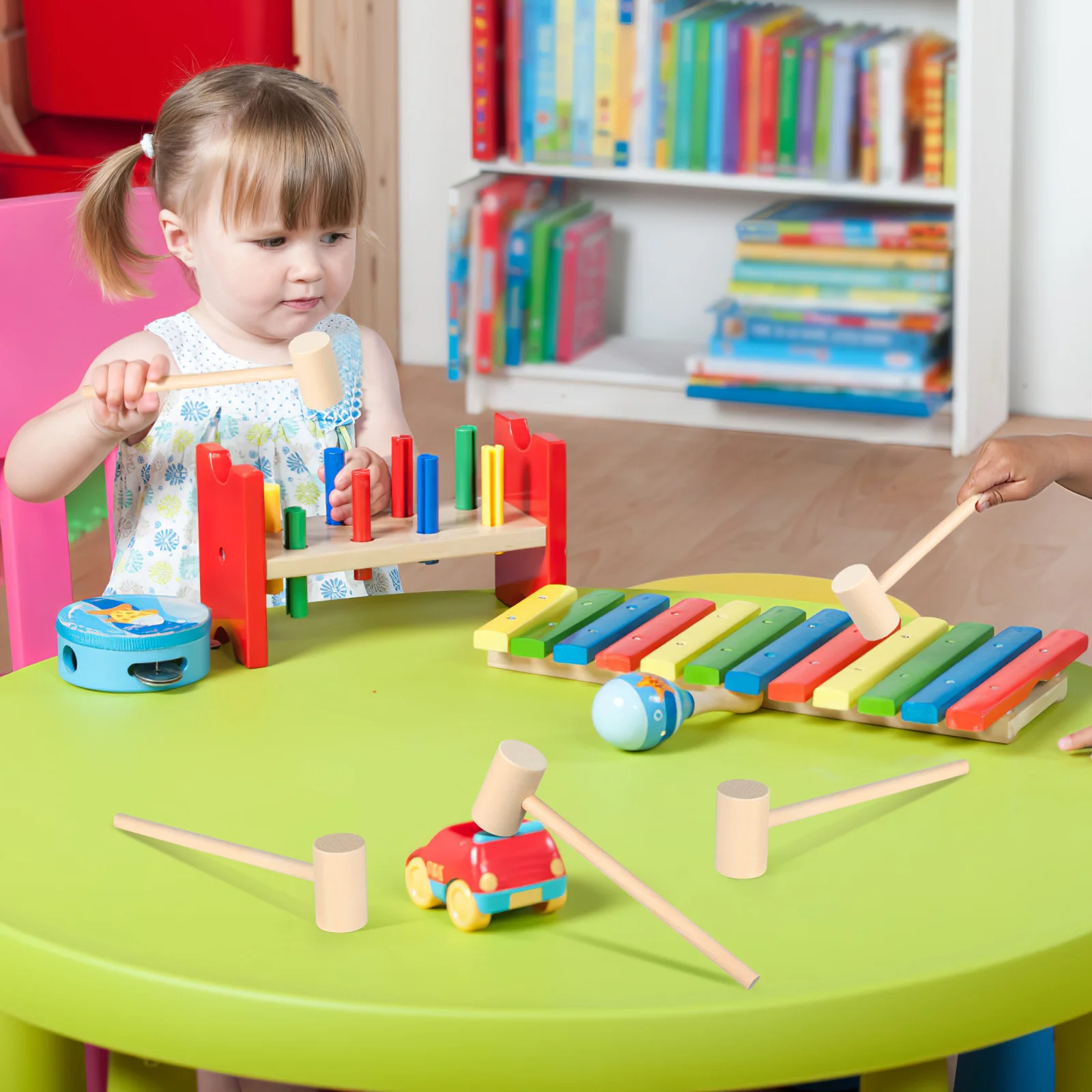 코하드 12개 재미있는 게 모양 망치 장난감 어린이 미니 망치 교육용 두드리기 장난감 대나무 망치 케이크 게임 어린이 활동 도구