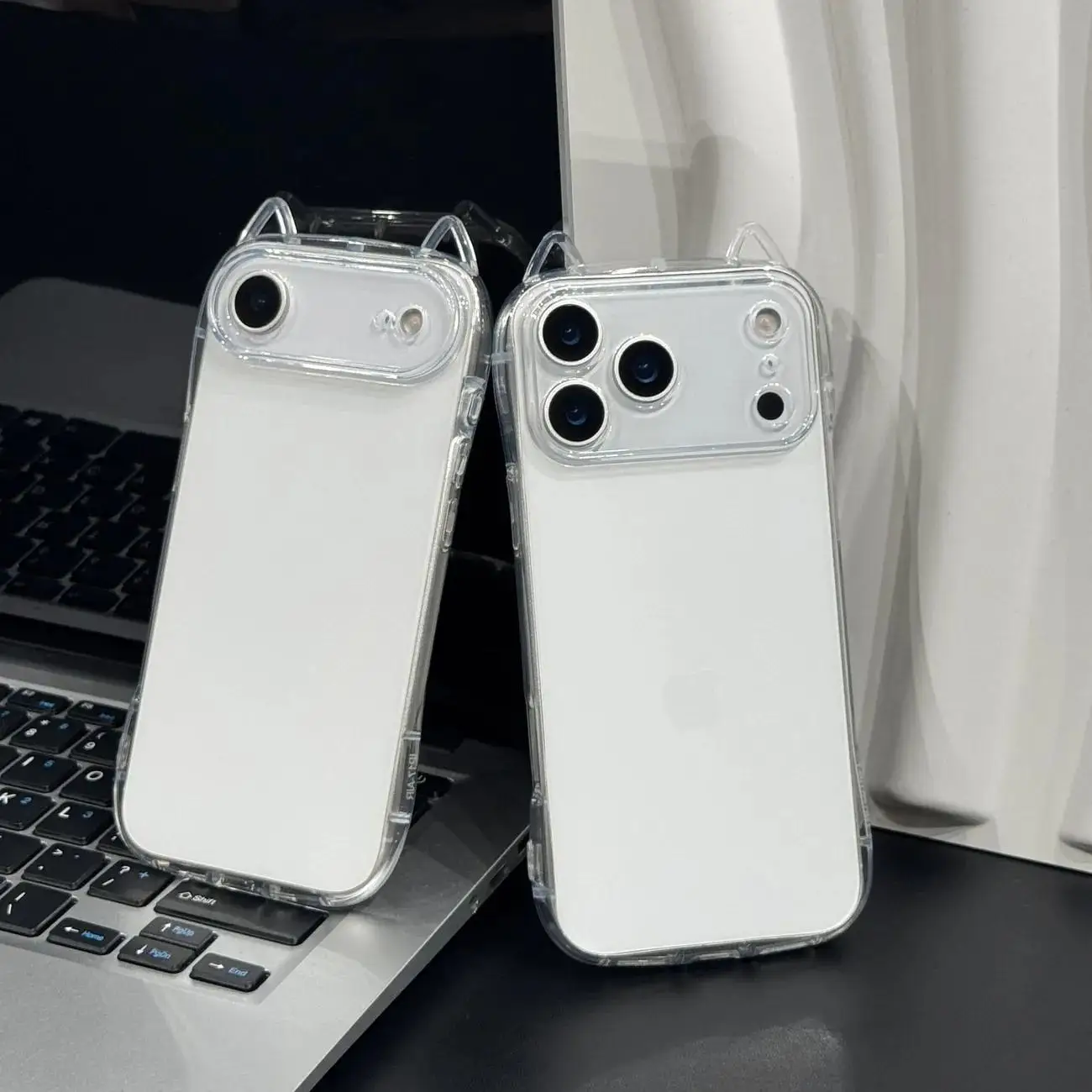 Coque de téléphone tendance et simple pour iPhone 17 16 15 14 13 12 11 Pro Max 17 Air XS Max XS XR X 7 8 Plus, motif oreilles de chat, transparente et souple