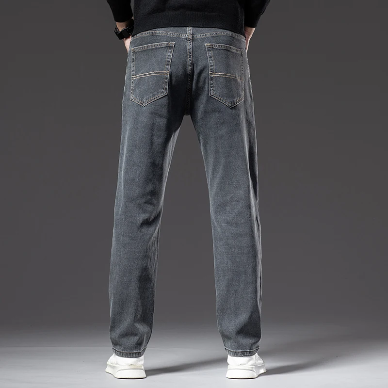 Jean à jambes droites pour homme, pantalon en coton, extensible et décontracté, de marque, bleu-gris, grande taille 40 42 44, nouvelle collection