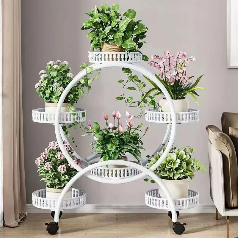 Flower rack flower pot rack living room floor-to-ceiling movable with wheels dill balcony flower pot rack, multi-layer household