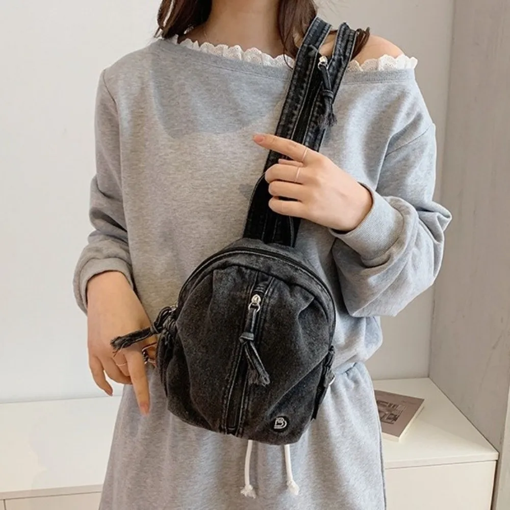 Stylish Soft Denim Denim Backpack Lightweight Vintage Washed Crossbody Bag Versatile Multi Purpose Travel Mini Purse College